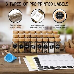 780-Piece Spice Jar Label Set • 3 Styles • Waterproof Preprinted + Blank Labels